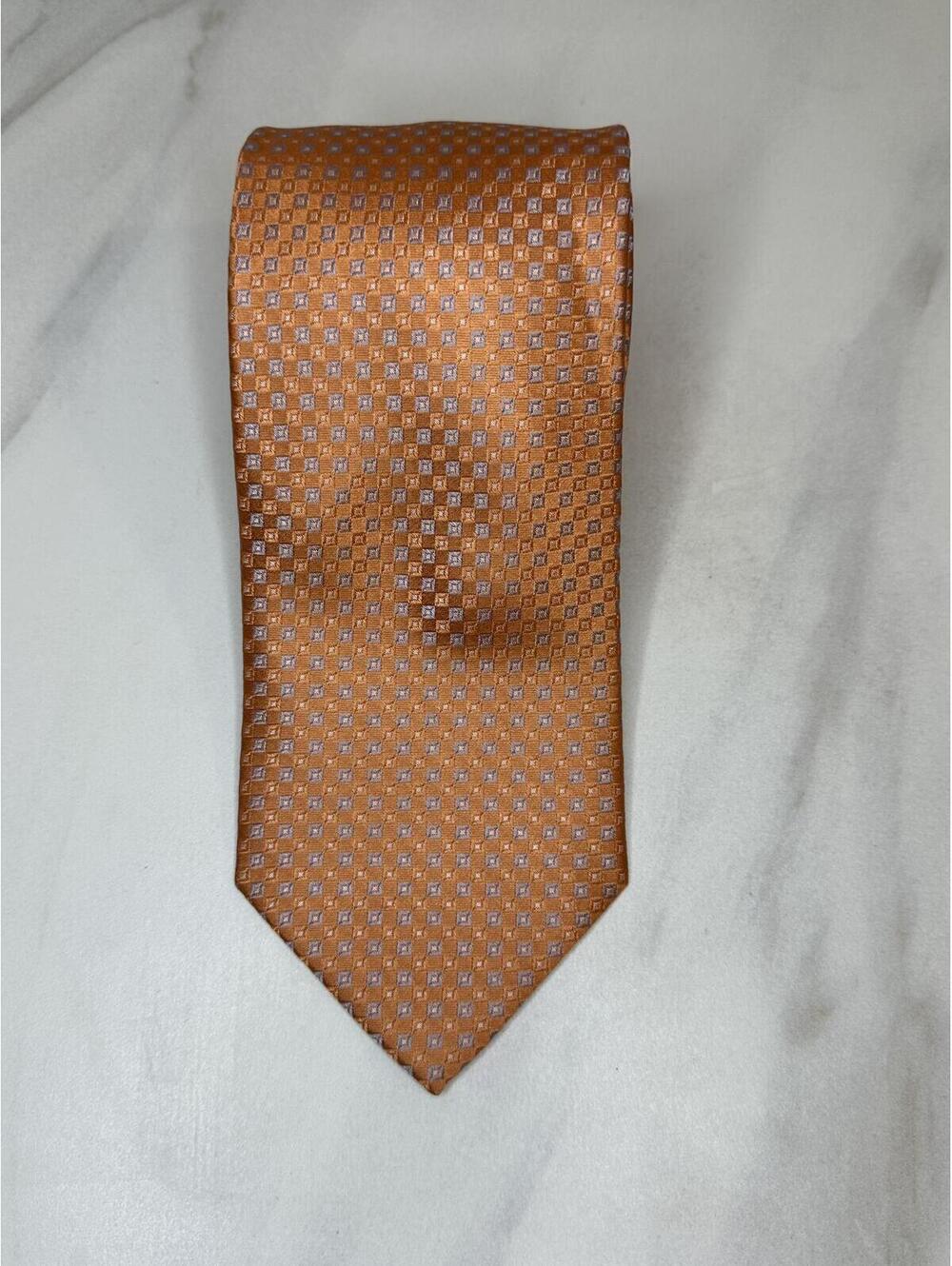 MICHAEL Michael Kors orange grey micro check 100% silk tie classic menswear